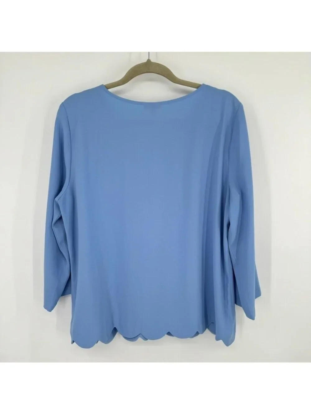 Talbots Blue Lace Up Scallop Hem Blouse Size Large Womens Top 3/4 sleeve